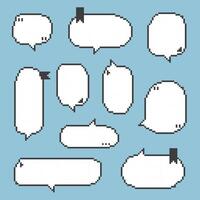 collection set of retro game 8bit pixel speech bubble balloon black and white color with quotation marks vector