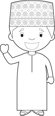 Easy coloring cartoon character from Oman dressed in the traditional way Illustration.