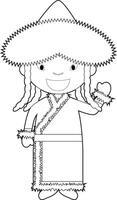 Easy coloring cartoon character from Mongolia dressed in the traditional way Illustration. vector