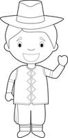 Easy coloring cartoon character from Barbados dressed in the traditional way Illustration. vector