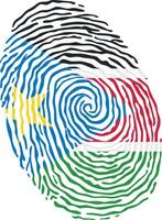 Fingerprint colored with the national flag of South Sudan vector