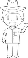 Easy coloring cartoon character from Cuba dressed in the traditional way with a Panama hat. Illustration. vector