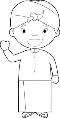 Easy coloring cartoon character from Indonesia dressed in the traditional way Illustration.
