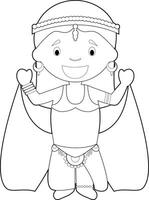 Easy coloring cartoon character from Iraq dressed in the traditional way as a belly dancer. Illustration. vector