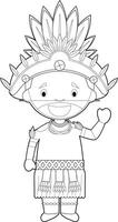 Easy coloring cartoon character from Papua New Guinea-Dani Tribe dressed in the traditional way Illustration. vector