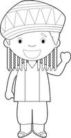 Easy coloring cartoon character from Jamaica dressed in the traditional way with dreadlocks. Illustration. vector