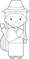 Easy coloring cartoon character from Ecuador dressed in the traditional way Illustration. vector