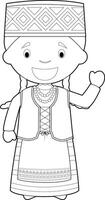 Easy coloring cartoon character from Lithuania dressed in the traditional way Illustration. vector