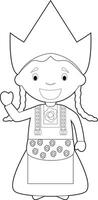 Easy coloring cartoon character from Holland or Netherlands dressed in the traditional way Illustration. vector