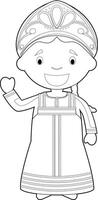 Easy coloring cartoon character from Russia dressed in the traditional way Illustration. vector