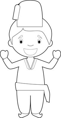 Easy coloring cartoon character from Turkey dressed in the traditional way Illustration.