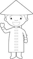 Easy coloring cartoon character from China dressed in the traditional way Illustration. vector
