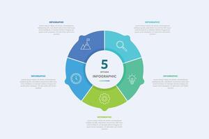 Circle shape infographic chart template with 5 options. vector