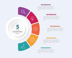 Circle shape infographic chart template with 5 options. vector
