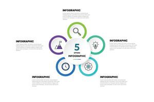 Circle shape infographic chart template with 5 options. vector