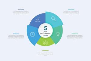 Circle shape infographic chart template with 5 options. vector