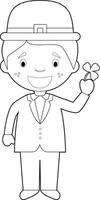 Easy coloring cartoon character from Ireland dressed in the traditional way with a clover. Illustration. vector