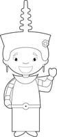 Easy coloring cartoon character from Cambodia dressed in the traditional way Illustration. vector