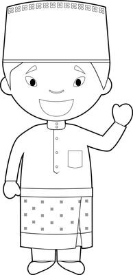Easy coloring cartoon character from Brunei dressed in the traditional way Illustration.