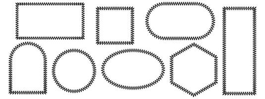Set of rectangular scalloped and wavy frame. Pop vintage groovy border. illustration on white background vector