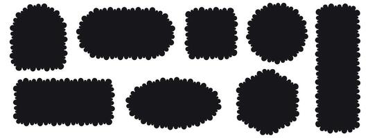 Set of black square, oval, circle, arch, hexagon and rectangular shapes with ripped jagged borders. illustration isolated on white background vector