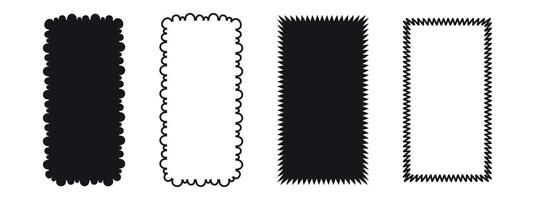 Set of rectangular zigzag, scalloped and wavy frame. Pop vintage groovy border. illustration on white background vector
