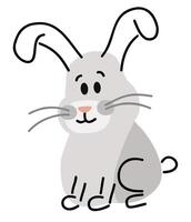 cute and funny gray bunny, isolated on white background. vector
