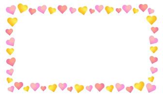 a horizontal frame made from colourful gradient hearts, on white background. could be used for greeting cards, invitations, banners. suitable for mother's day, valentine's day, anniversary greetings. vector