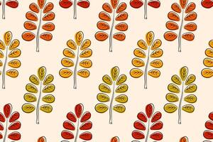 Simple autumn pattern with acacia leaves in line art style. Design for textiles, fabrics, wallpaper, print, gift wrapping, postcard. illustration. vector