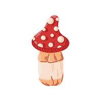 Fly Agaric mushroom in flat style. Autumn design of toxic red mushroom with white dots. illustration isolated on a white background. vector
