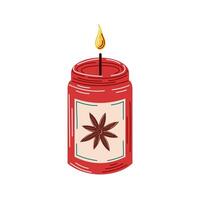 Aromatherapy candle with label sticker and cinnamon scented. Hand drawn style. illustration isolated on a white background. vector