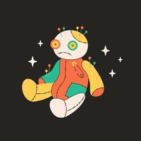 Cute voodoo doll with needles, pins. Magic, esoteric, witchcraft. vector