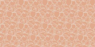 White silhouette of peaches and nectarines on peach colored background vector