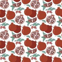 Pomegranate fruits and halves with leaves repeating seamless pattern vector