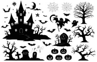 Set of silhouettes in theme of Halloween Day on a white background. illustration vector