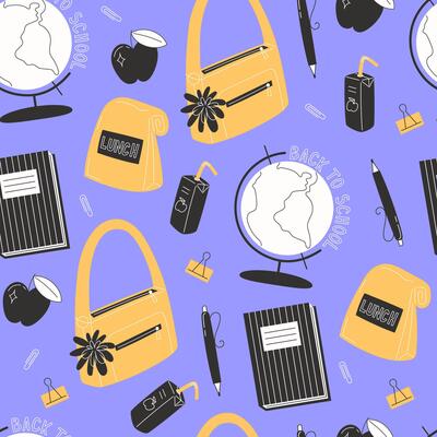 School Days Seamless Pattern with school supplies