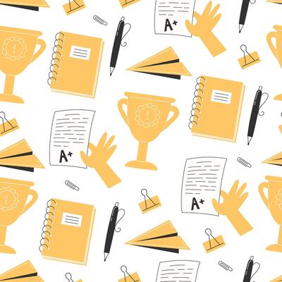 Seamless Pattern with School Supplies and Awards