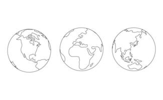 world map outline, linear doodle illustration vector