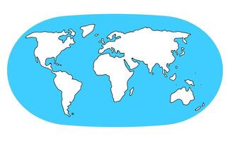 world map outline, linear doodle illustration vector