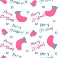Seamless pattern with decorative Christmas stockings with snowflakes on a white background. Happy New Year background. vector
