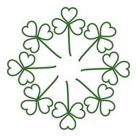 Outline shamrocks in shape of circle isolated on white background Copyspace. Wreath of clover leaves. Greetings cards, poster, banner, brochure, price tag, label or web, promo design concept vector