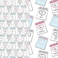 Seamless patterns of calendar pages with St Valentines Day, White and Black Day date and stroke. Set of 2. Texture. Isolate. EPS. for wallpaper, wrapping or web, posters, banner, label or price vector