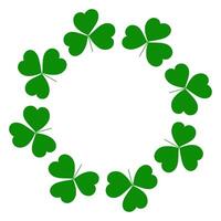 Shamrocks circle frame with copyspace in trendy green. Isolated greetings or cards design concept. EPS Lettering, inscriptions, poster, banner, brochure, price tag, label or web, promo idea vector