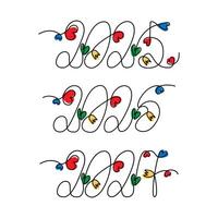 2025 2026 2027 Decorative hand lettering concept with flowers and hearts in trendy bright shades Line Art Isolated. One continuous line. Greetings or cards, poster, banner, label or web idea vector