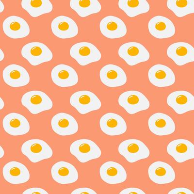 Fried eggs with yolk in cartoon style Seamless pattern in trendy shades. Wallpaper design concept. Wrapping, wallpaper or web, cards, poster, banner, price, label, web, promo idea. illustration