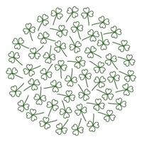 Outline shamrocks in shape of circle Isolated on white. St Patricks Day greetings design concept. Isolated on transparent background. Wallpaper, cards, poster, banner, label or web, promo idea vector
