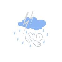 Storm, lightning, rain and clouds cute hand drawn doodle minimalist illustration, simple symbol to describe weather, environment, climate cartoon object, weather forecast image vector