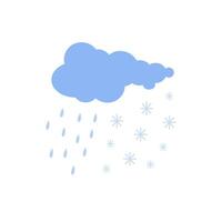 Sleet, rain and snow cute hand drawn doodle minimalist illustration, simple symbol to describe weather, environment, climate cartoon object, weather forecast image vector