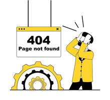 Mistake 404 page not found. The man got a page not found message. vector