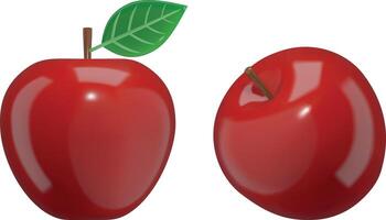isolated red apples. 3d stylized apple with leaf vector